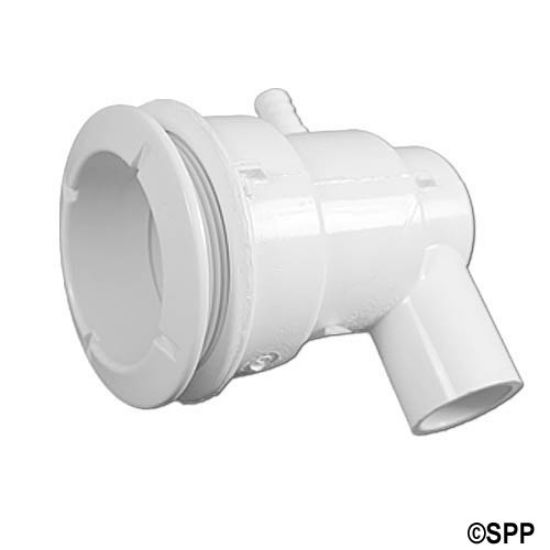210-5910: Body Assembly, Jet, Waterway Poly, Ell Body, 3/4"S Water x 3/8"B Air, 2-5/8" Hole Size w/ Wall Fitting, White